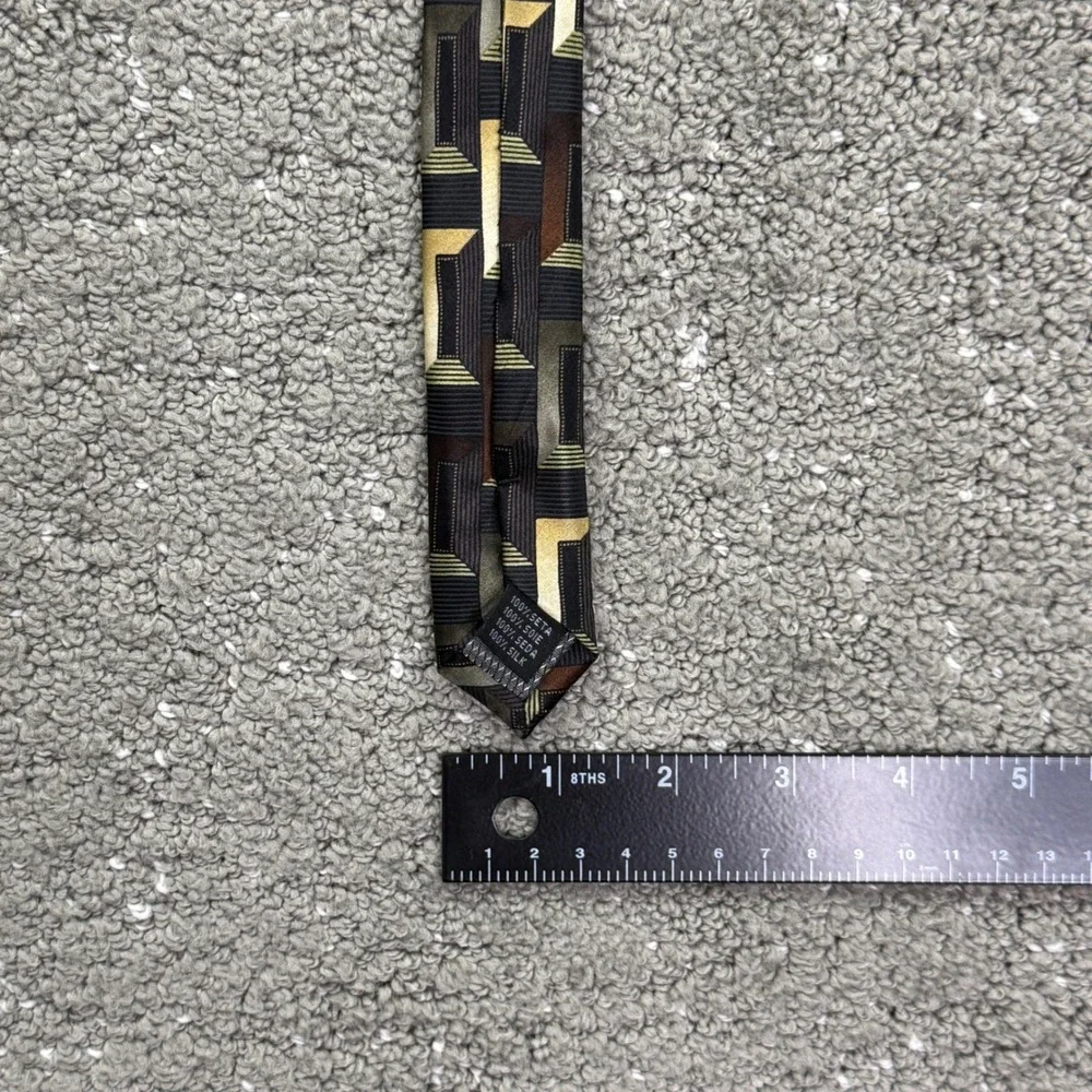 Valerio Garati Mens Silk Tie Black Gold Brown Geometric Handmade 59